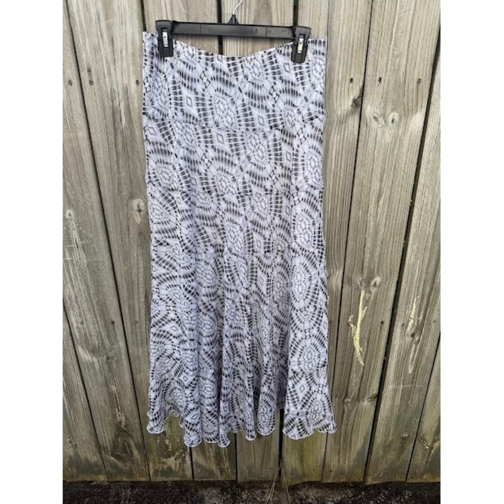 Boho Whimsigoth Ruby Rd Tiered Maxi Skirt 8 Black White Tie Dye Chiffon Skirt